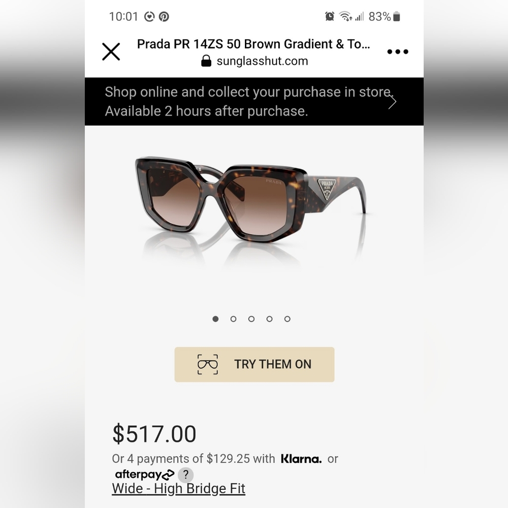 🔥Prada PR14ZS 2AU6S1 Sunglasses Tortoise Brown Gradient Square Women - Picture 15 of 15